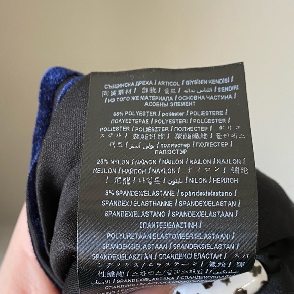 Guess cold shoulder choker neck blue/black velvet striped dress Size 8 - Picture 11 of 12